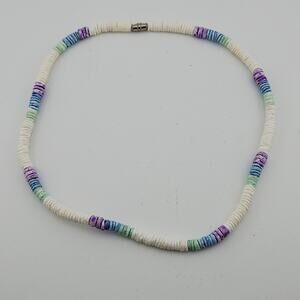 Y2K Pooka Shell Beaded Choker Necklace Multicolor White Blue Purple Boho Surfer